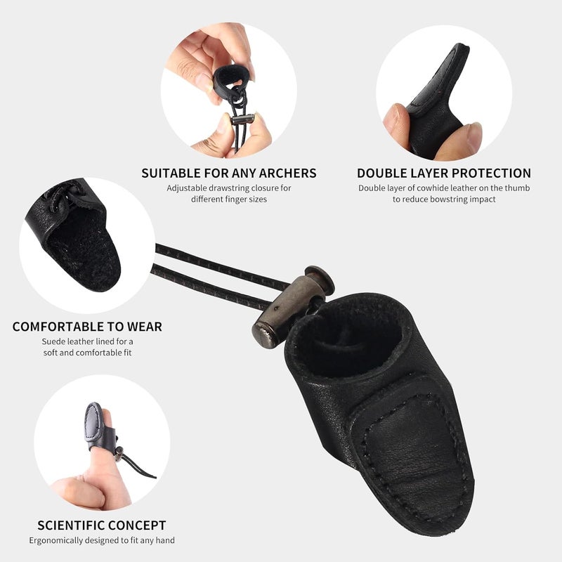 SP.G Leather Archery Thumb Ring - Double Layer Archery Thumb Draw Ring Archery Thumb Glove Traditional Bow Thumb Ring Shooting Thumb Protector for Mongolian Recurve Archery Ring - Image 2